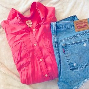 Mossimo Medium Hot Pink Botton Down Blouse